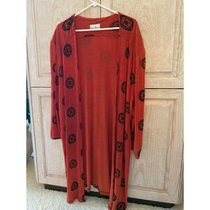 Vintage Susan Fredrick Orange and Black Design Boho Kimono